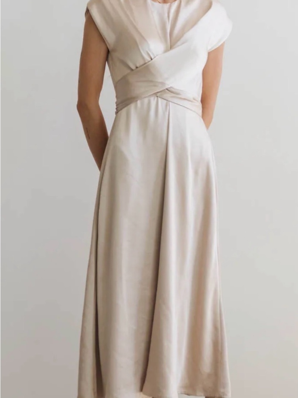 Bohme Rosalind Wrap-Front Midi Dress in Champagne